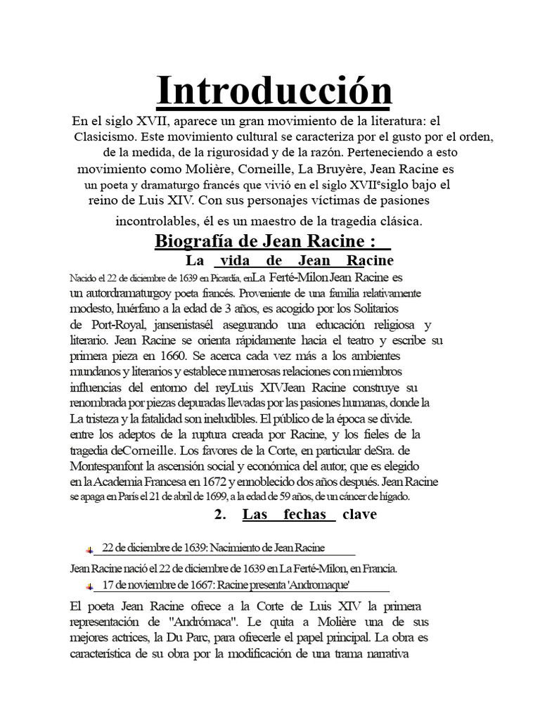 Biografía de Jean Racine | PDF | Jean Racine | Tragedia