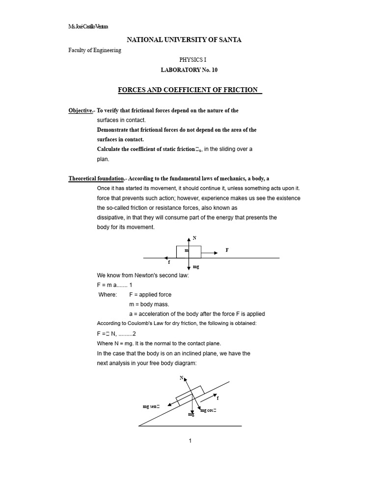 002 Practice No. 10. Forces and Coefficient of Friction. | PDF ...