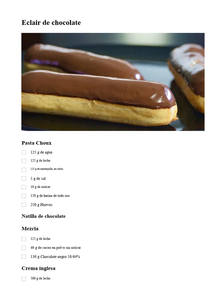 Éclair de Chocolate | PDF | Alimentos | Postres