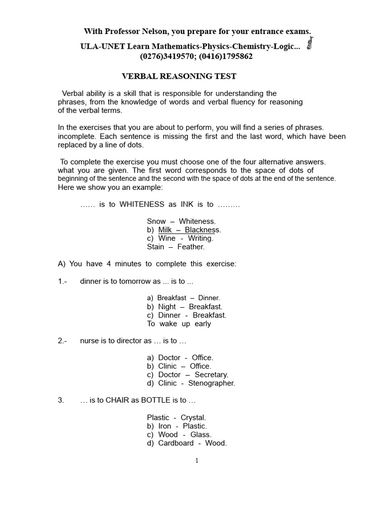 Verbal Reasoning Test Preparation | PDF
