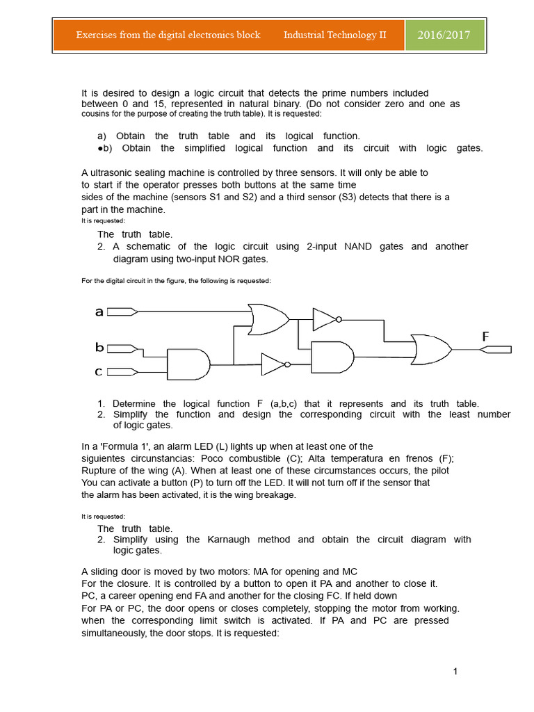 Digital Electronics Logic Circuit Exercises | PDF | Digital Electronics ...