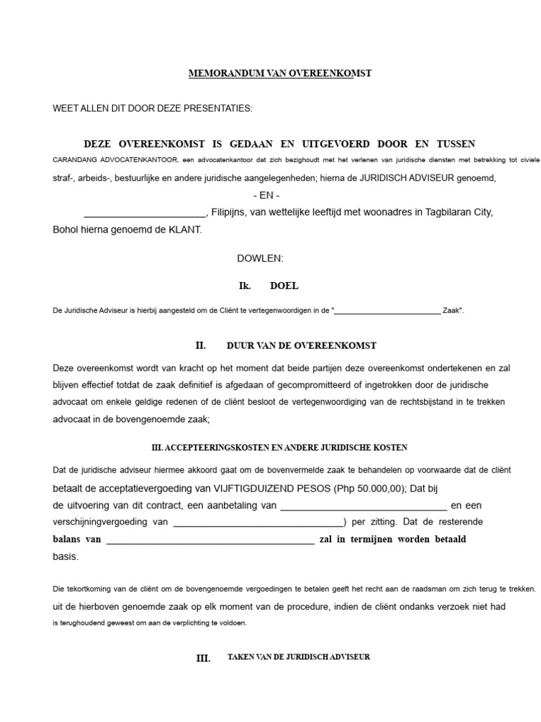 Memorandum Van Overeenstemming Met Cliënt | PDF