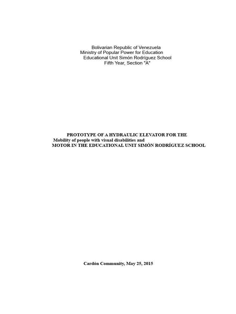 Hydraulic Elevator Prototype for Disabilities | PDF | Elevator | Piston