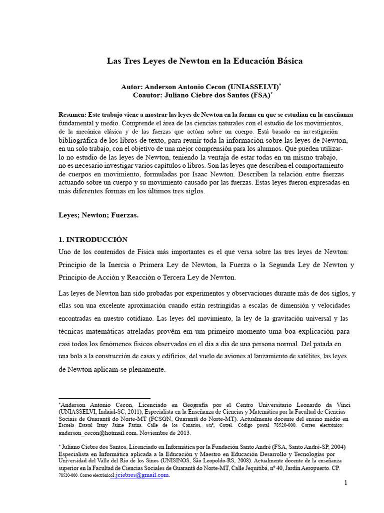 Leyes de Newton en Educación Básica | PDF | Fuerza | Las leyes del ...
