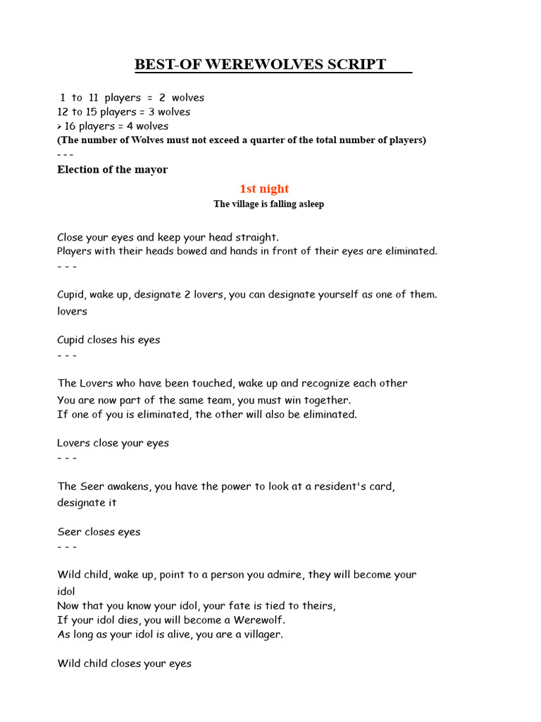 Best-of Werewolves Game Script | PDF | Werewolves