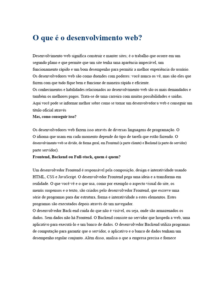 O Que É o Desenvolvimento Web | PDF | Rede mundial de computadores ...