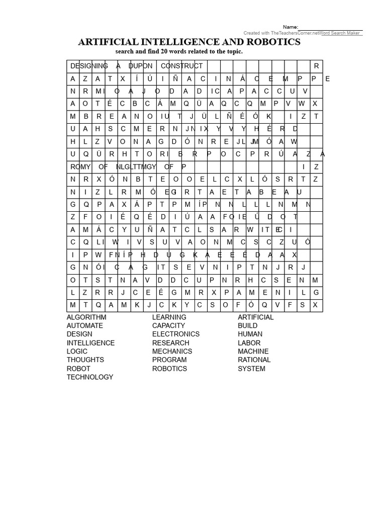 AI and Robotics Word Search Puzzle | PDF | Computer Science | Computing
