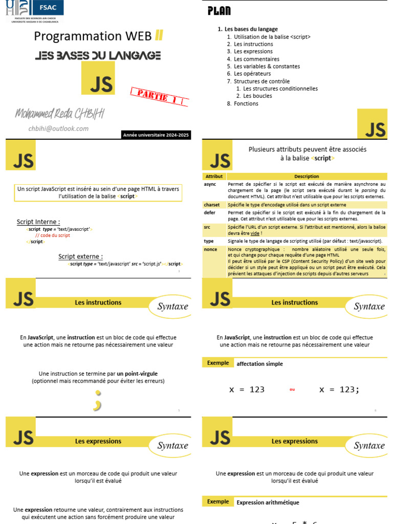 Introduction à JavaScript et ses bases | PDF | Structure de contrôle ...