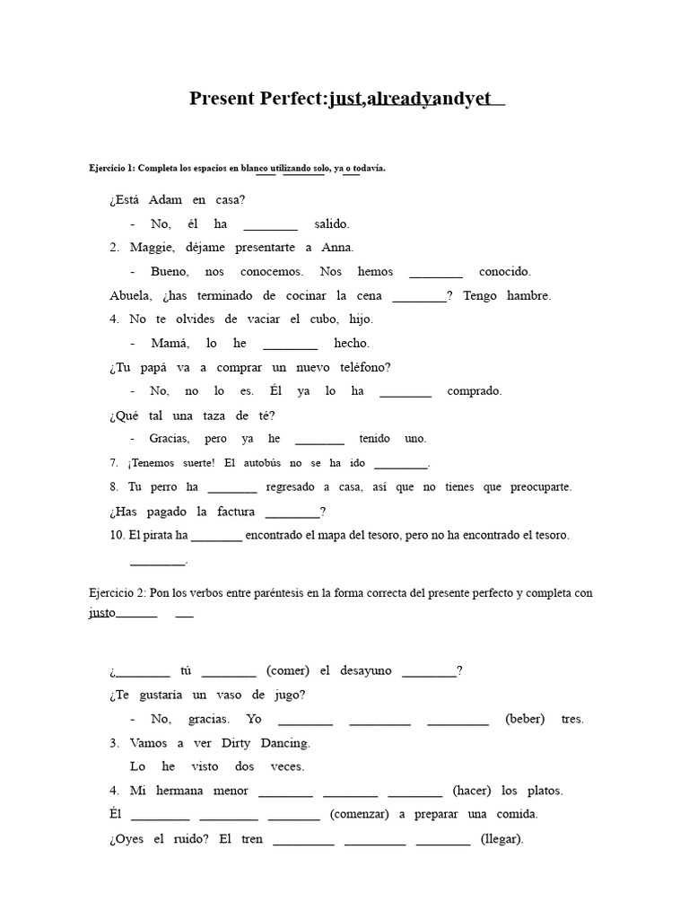 Ejercicios de Presente Perfecto en Inglés | PDF
