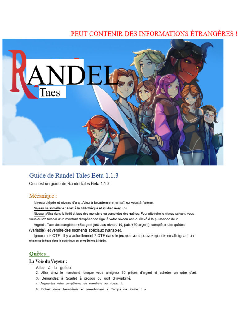 Guide de Randel Tales Beta 1.1.3 | PDF
