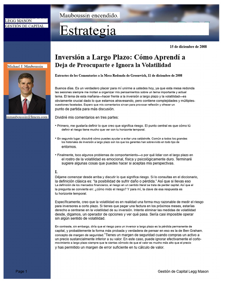 Inversión a Largo Plazo y Volatilidad | PDF | Volatilidad (Finanzas ...