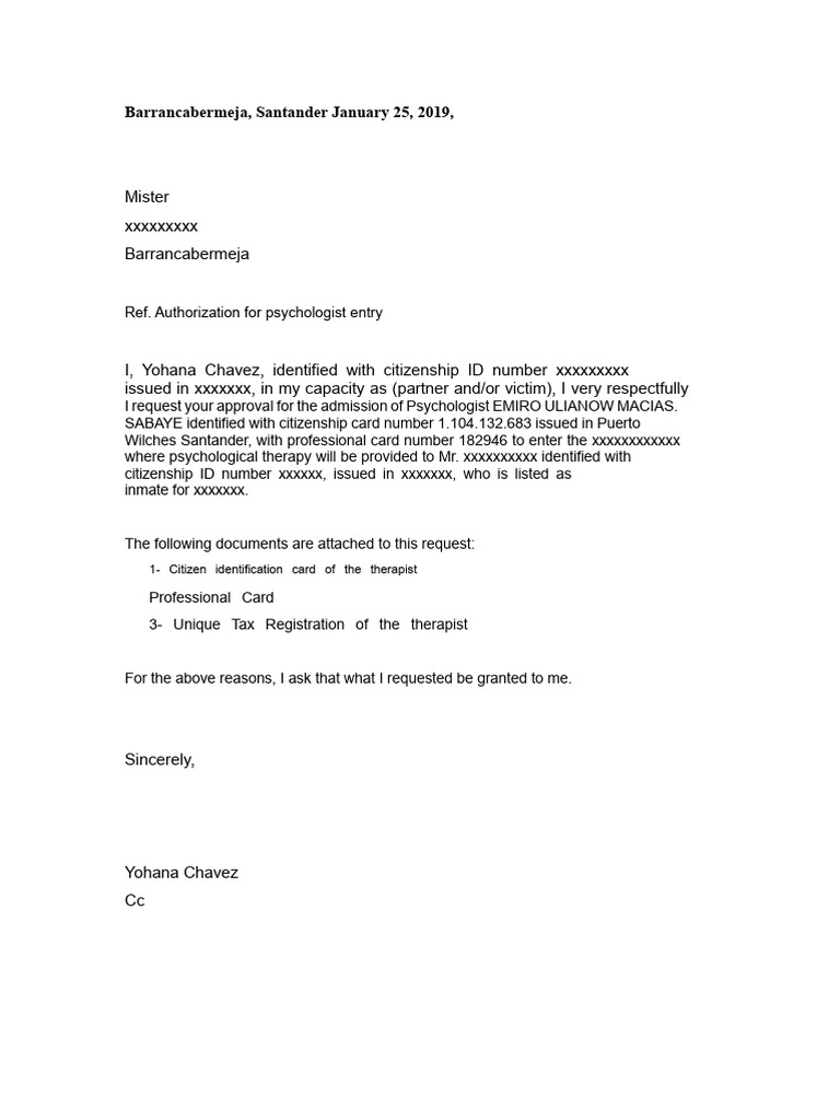 Psychologist Entry Authorization Request | PDF