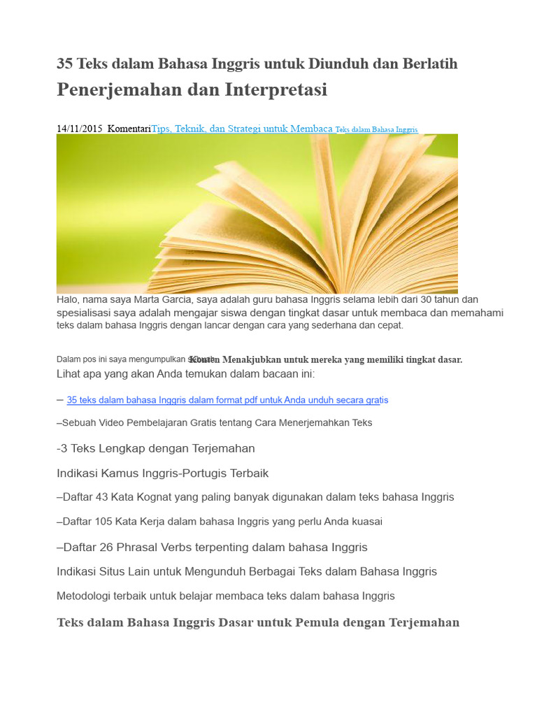 35 Teks Bahasa Inggris untuk Pemula | PDF