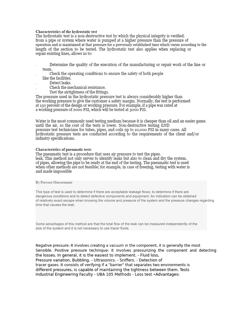 Hydrostatic and Pneumatic Testing Overview | PDF | Leak | Pressure