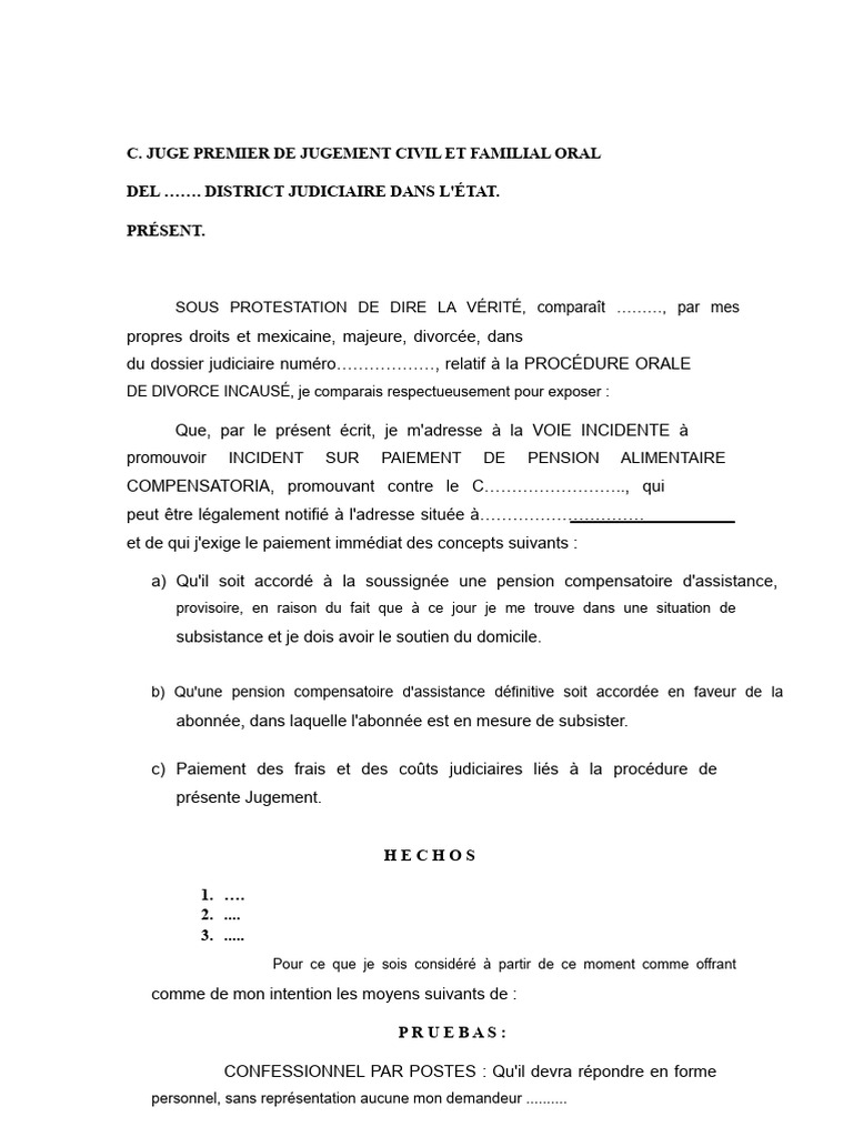 Demande de Pension Alimentaire Compensatoire | PDF | Justice | Crime et ...