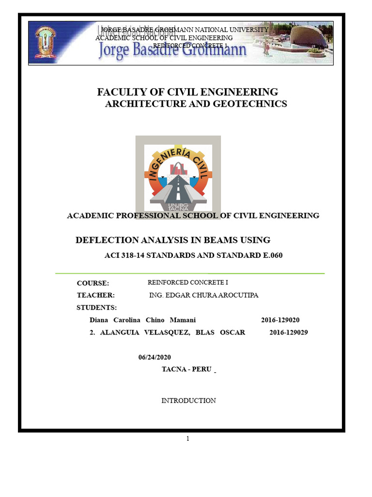 Analysis of Deflection in Beams According To Aci 318-14 Standards and E ...