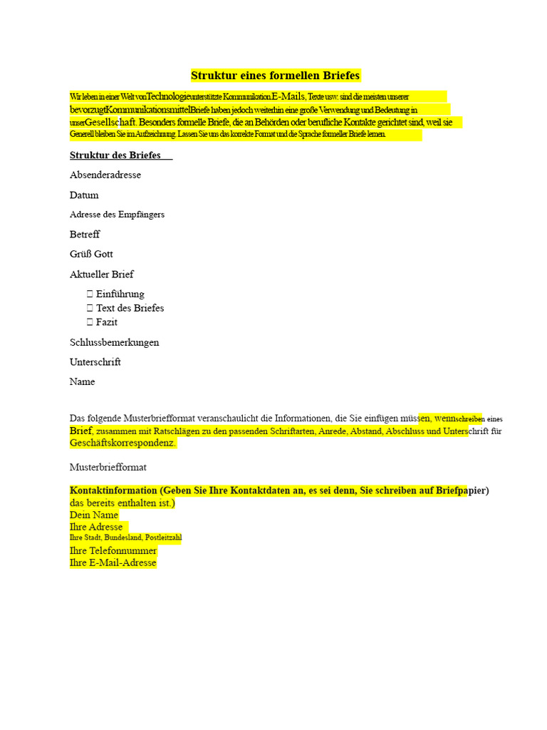 Struktur Eines Formellen Briefes | PDF