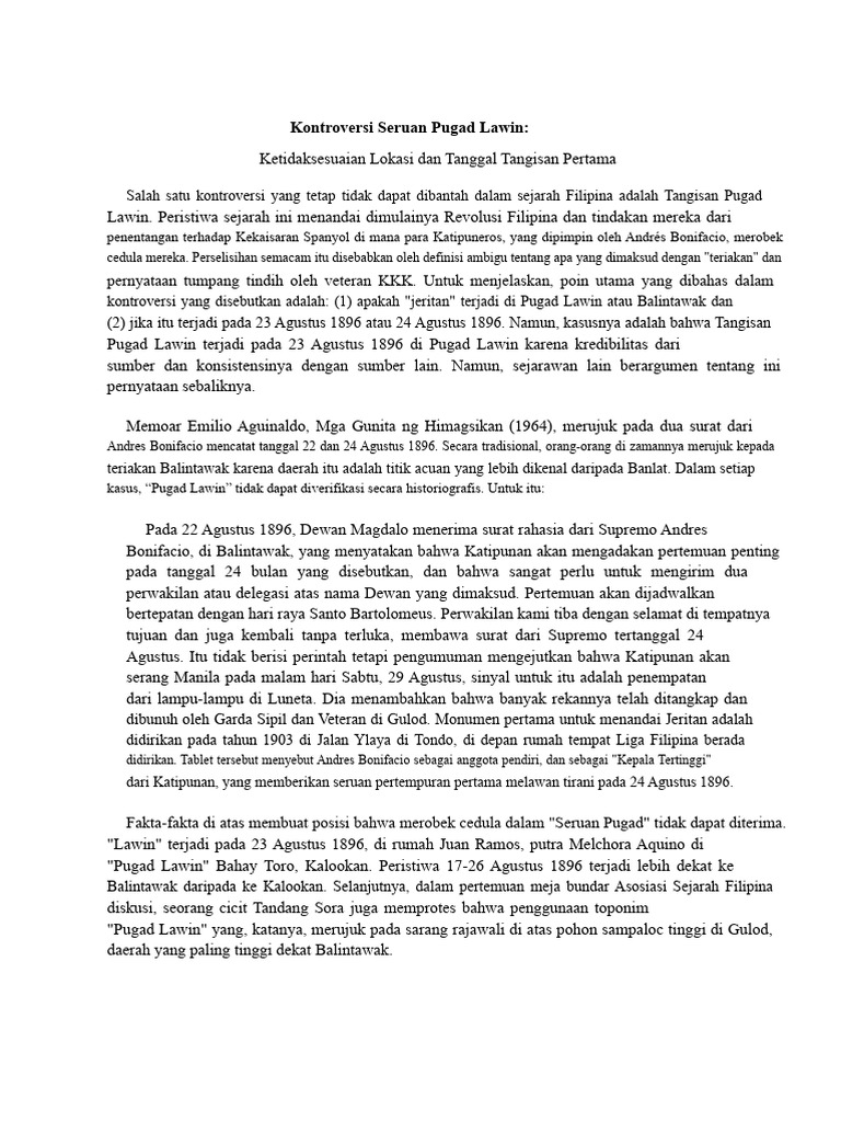 Kontroversi Tangisan Pugad Lawin 1896 | PDF