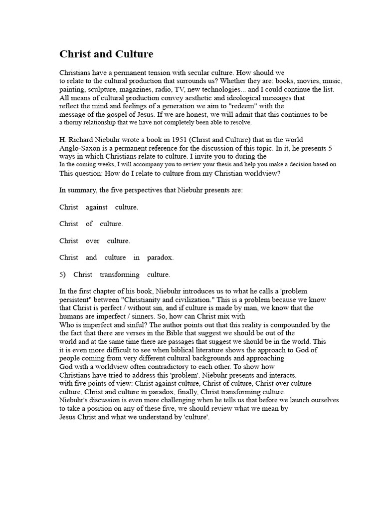 Christ and Culture PDF Jesus Image Of God