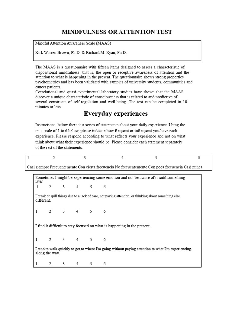 Mindfulness Test (MAAS) | PDF | Mindfulness | Awareness