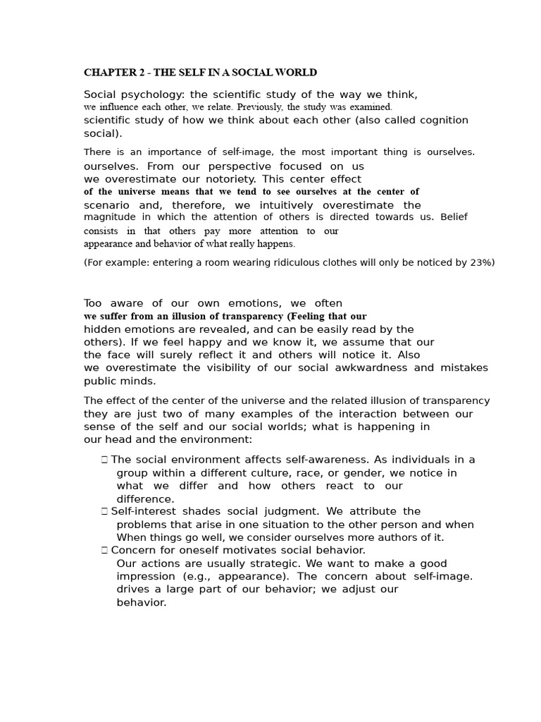 Myers Social Psychology Summary Chapter 2 | PDF | Self Concept | Self ...