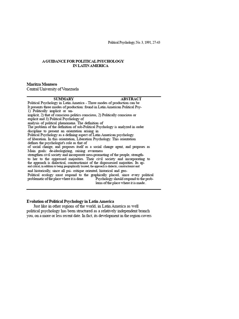Political Psychology in Latin America | PDF | Psychology | Attitude ...