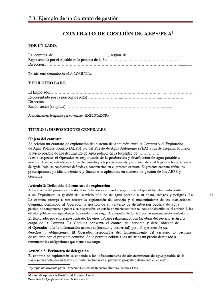 Contrato de Gestión de Agua Potable | PDF | Agua | Suministro de agua