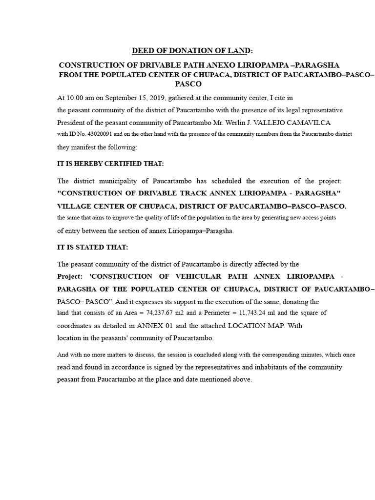 Model of LAND DONATION DEED | PDF
