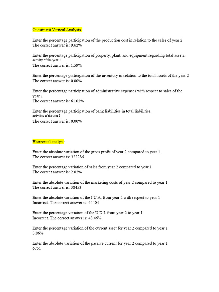 Vertical Analysis Questionnaire Example Teacher | PDF