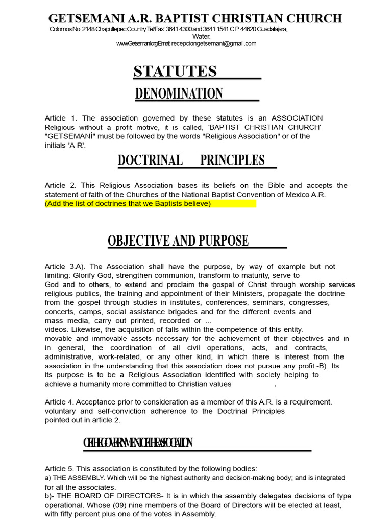 Statutes - 08 07 18 | PDF | Baptists | Christian Church