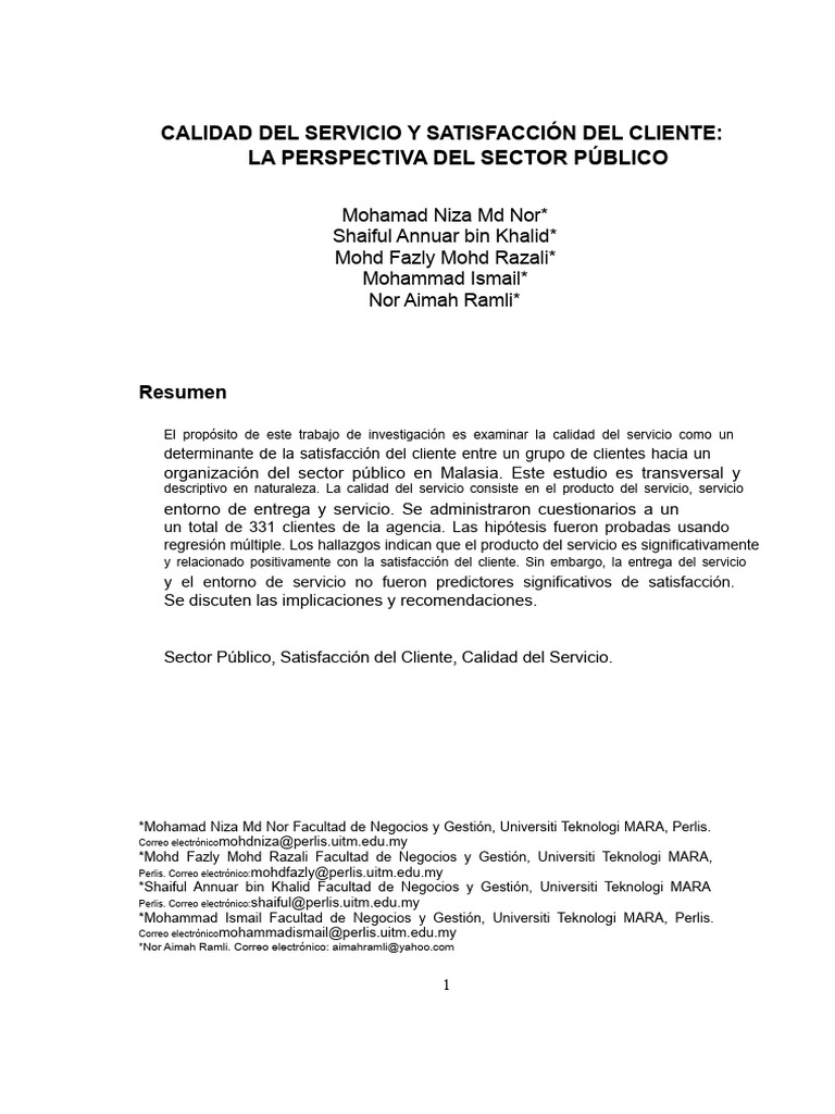 Calidad de Servicio y Satisfacción en el Sector Público | PDF | La ...