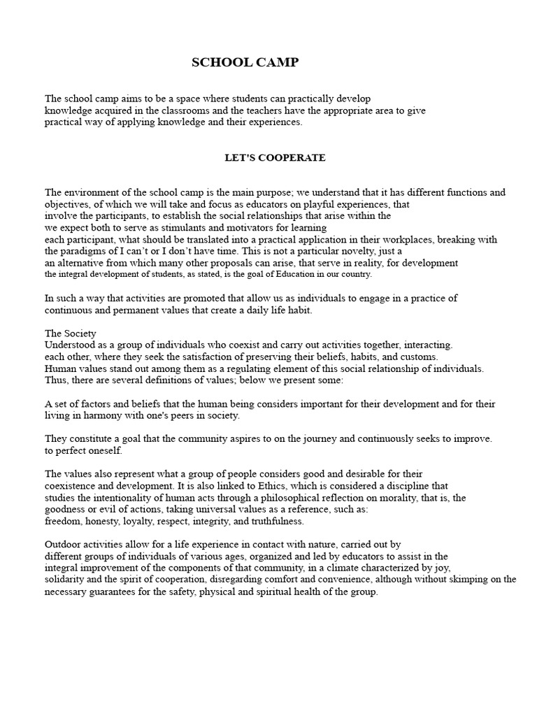 School Camp: Enhancing Learning Outdoors | PDF | Teachers | Knowledge
