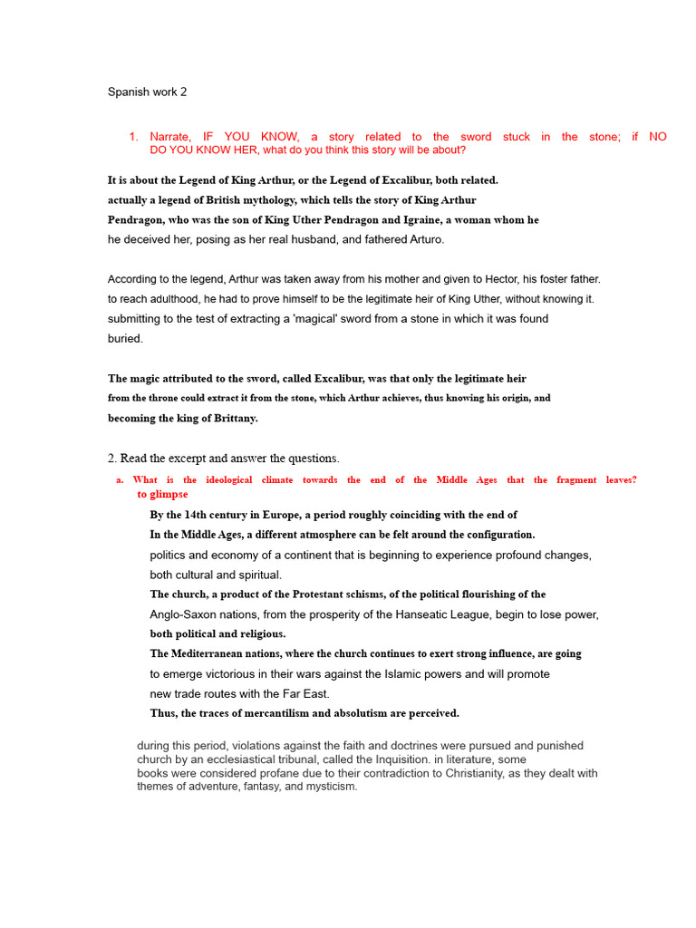 Spanish Work 2 | PDF | Chivalric Romance | Novels