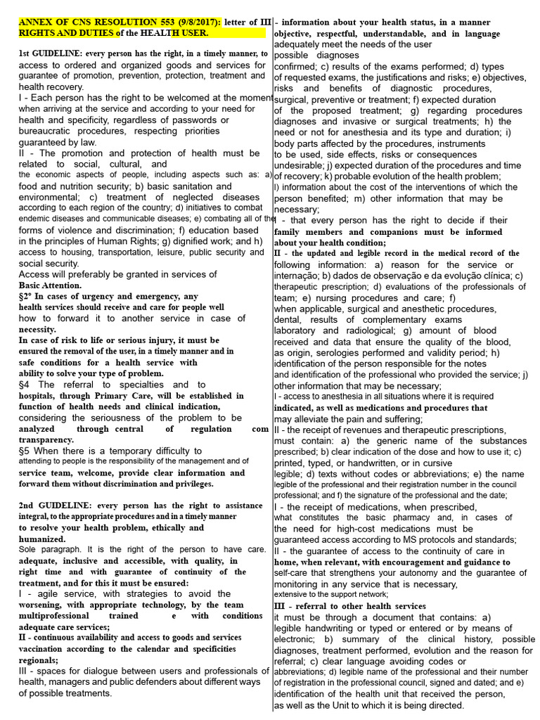 RDC 553.2017 Letter of Rights and Duties of The Health User | PDF ...