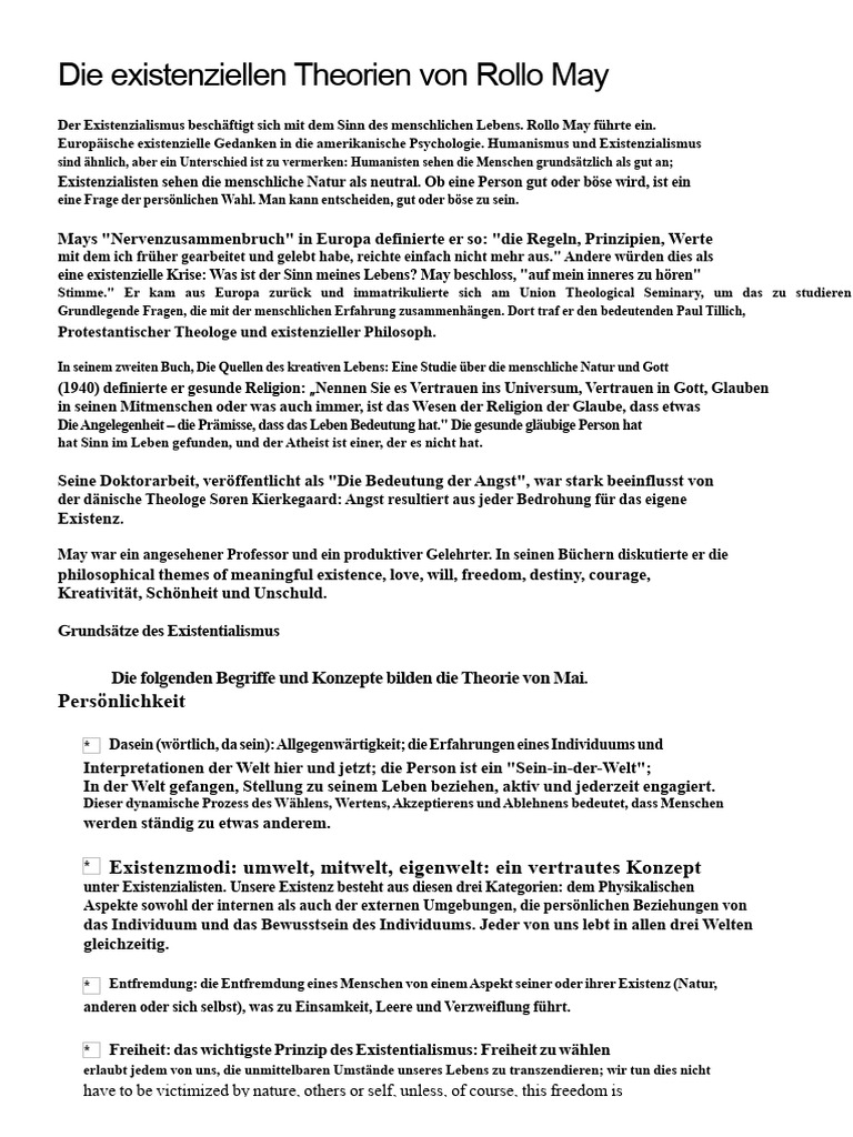Die Existenziellen Theorien Von Rollo May | PDF