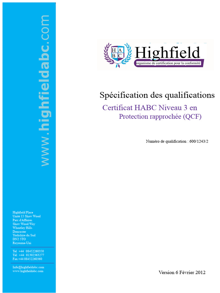 Certificat HABC Niveau 3 Protection Rapprochée | PDF | Sécurité ...
