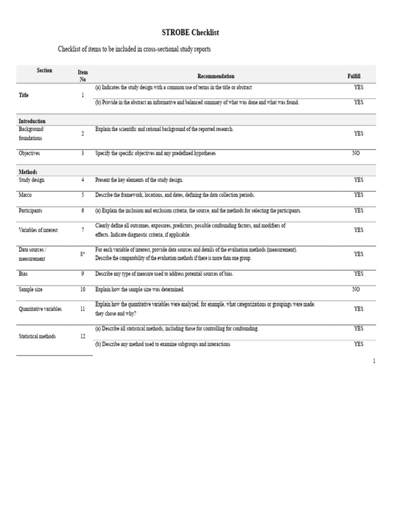 STROBE Checklist for Cross-Sectional Studies | PDF | Statistics ...