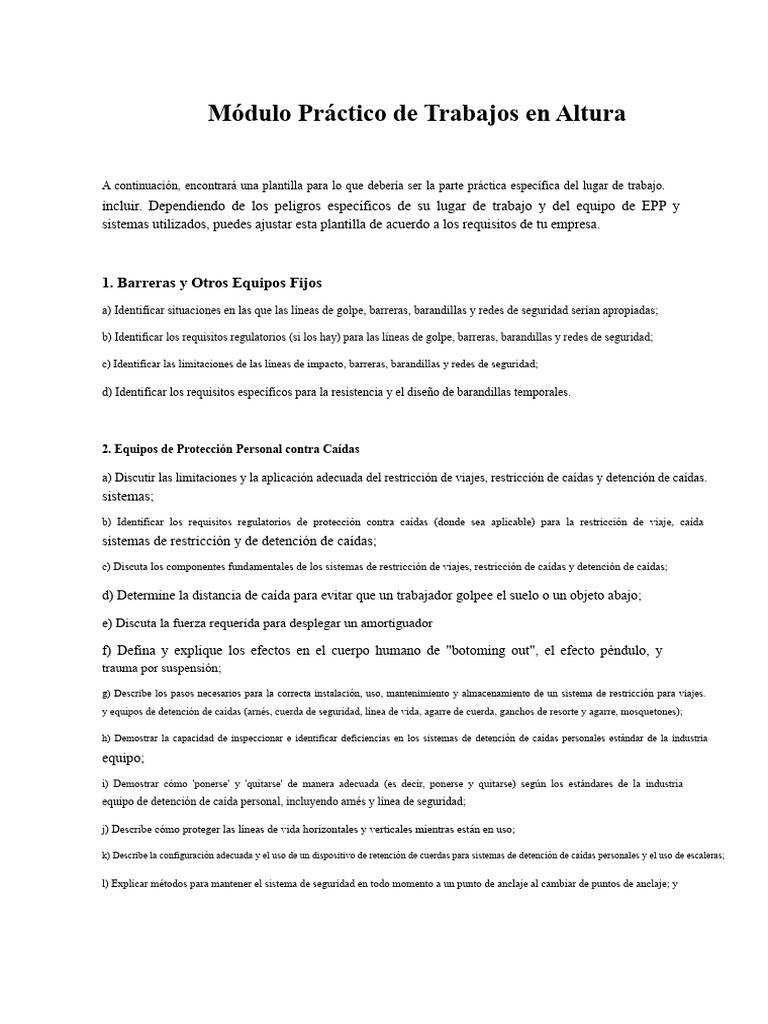 Módulo Práctico de Trabajo en Alturas | PDF