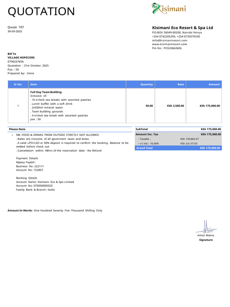 Village Hopecore Full-Day Teambulding Quotation | PDF | Economies ...