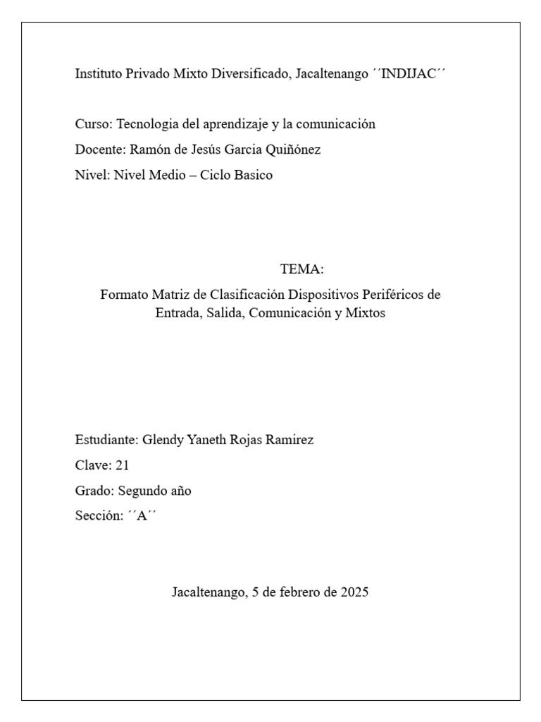 Periféricos (Glendy Yaneth Rojas Ramirez) | PDF | Periférico | Hardware ...