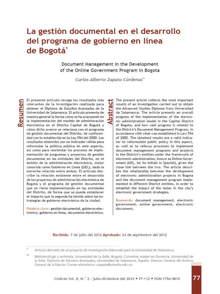 Gestión Documental y Gobierno en Línea Bogotá | PDF | Gobierno E ...