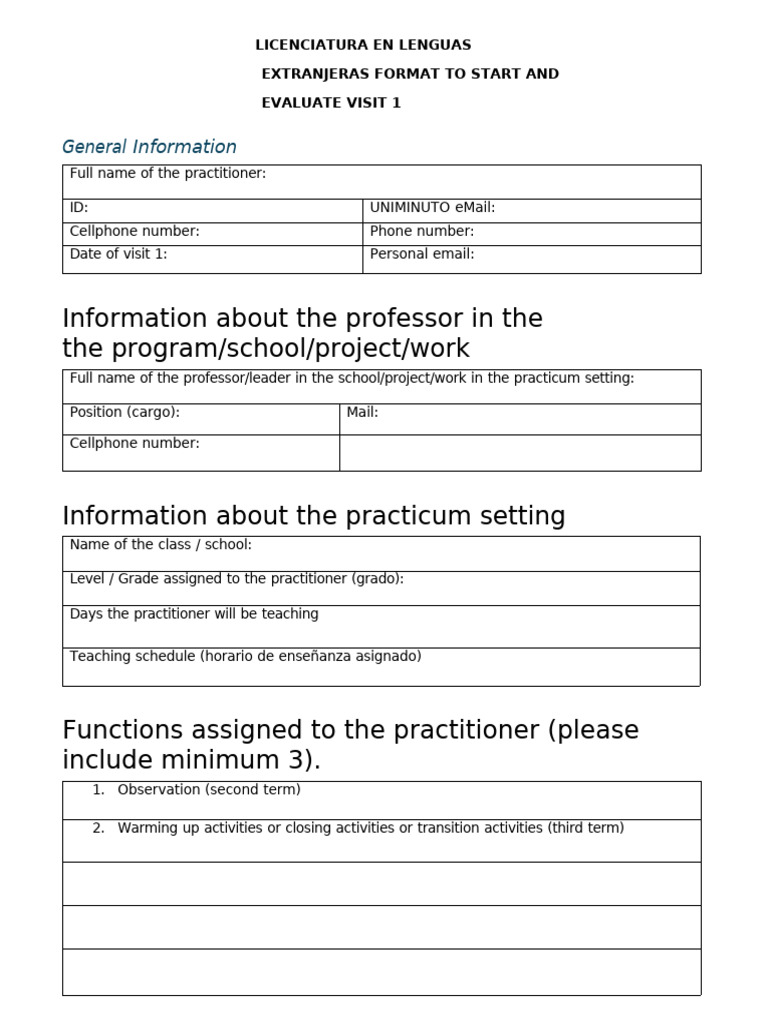 A-Grade #1 - Format To Assess Visit 1 - Formative Practicum 1 | PDF
