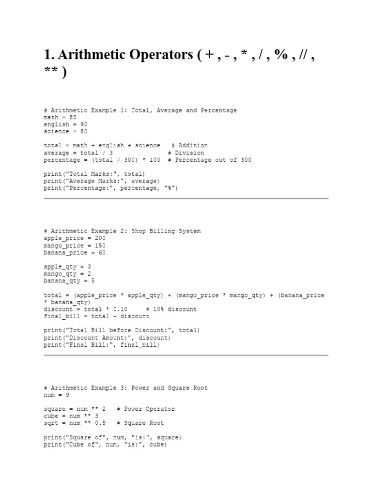 Python Operators with Examples | PDF | Square Root | Computer Programming