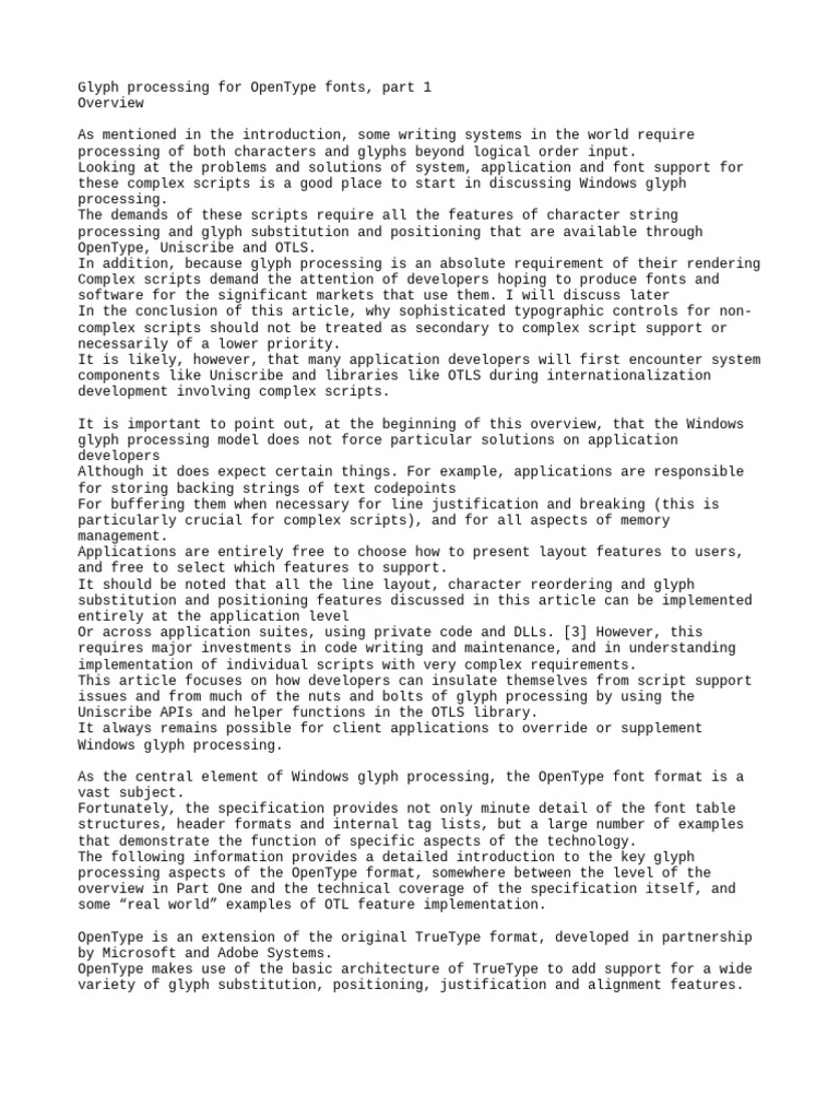 OpenType Glyph Processing Overview | PDF | Text | Typography