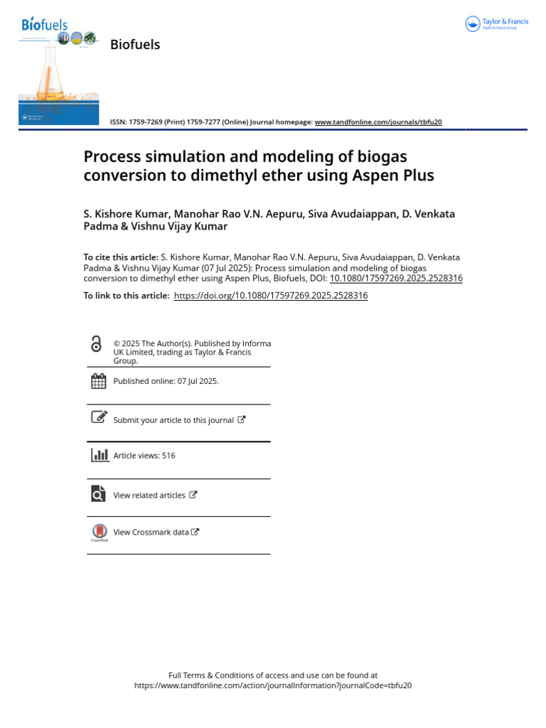 Biogas to Dimethyl Ether Process Simulation | PDF | Methane | Biogas