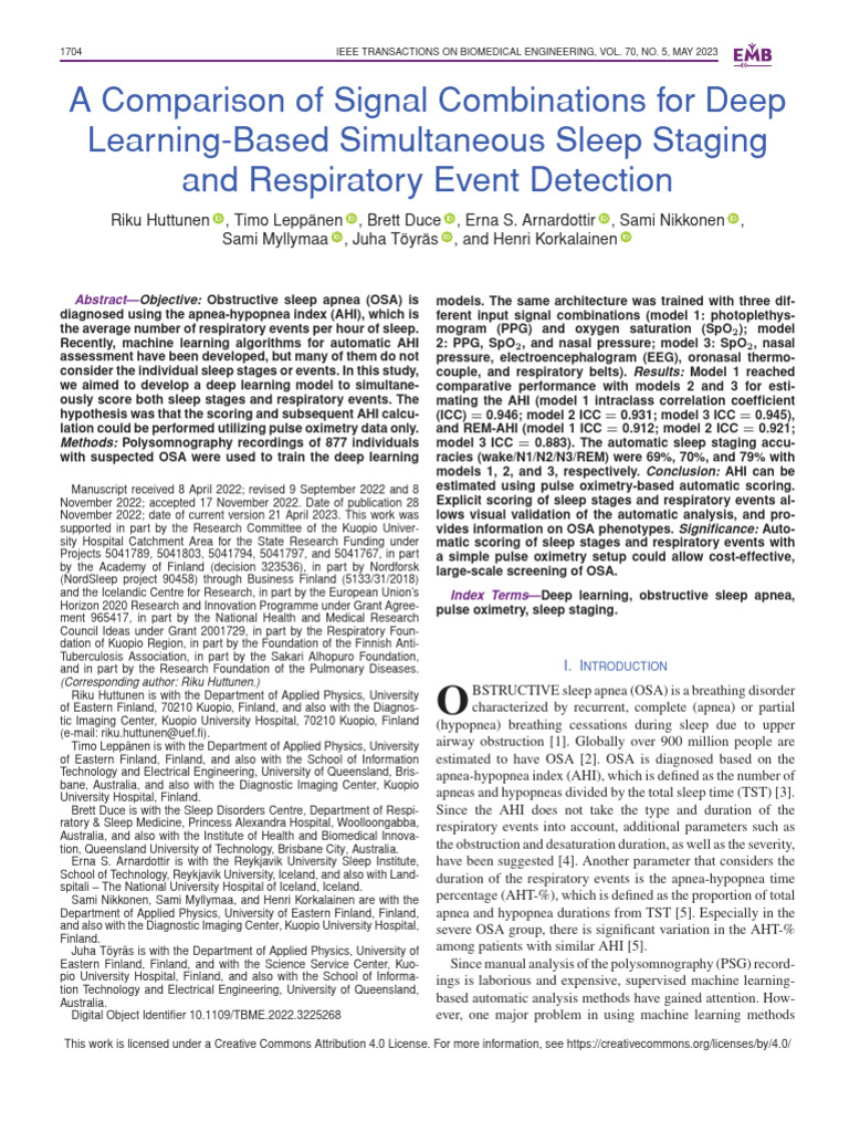 Deep Learning for Sleep Staging and OSA | PDF | Sleep Medicine ...