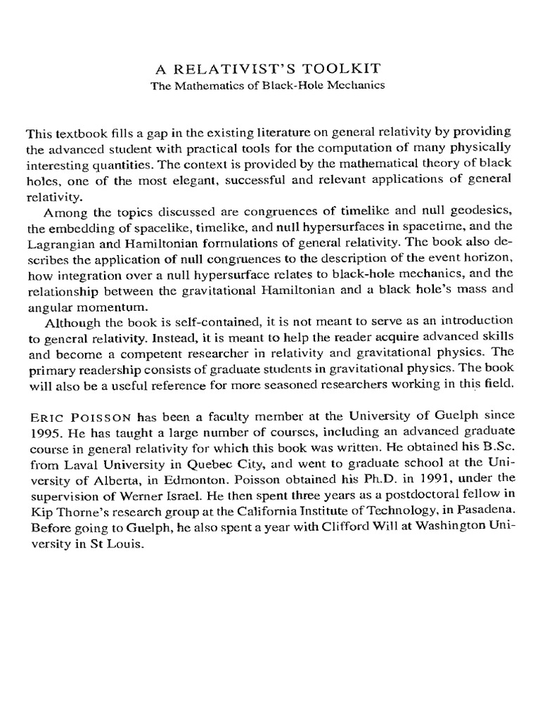 Eric Poisson - A Relativist's Toolkit - The Mathematics of Black-Hole ...