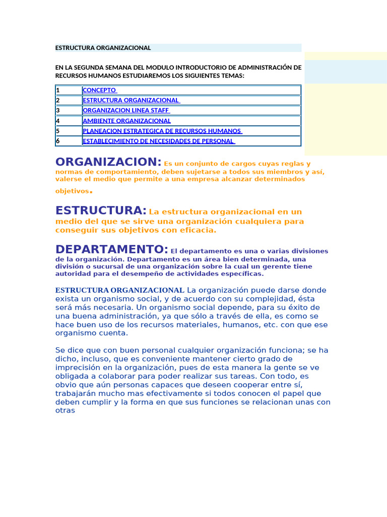 Estructura Organizacional y Tipos | PDF | Gestión de recursos humanos ...