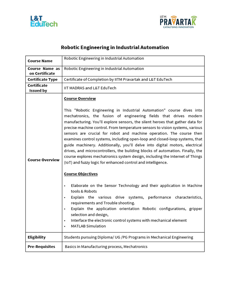 Robotic Engineering in Industrial Automation | PDF | Mechatronics ...