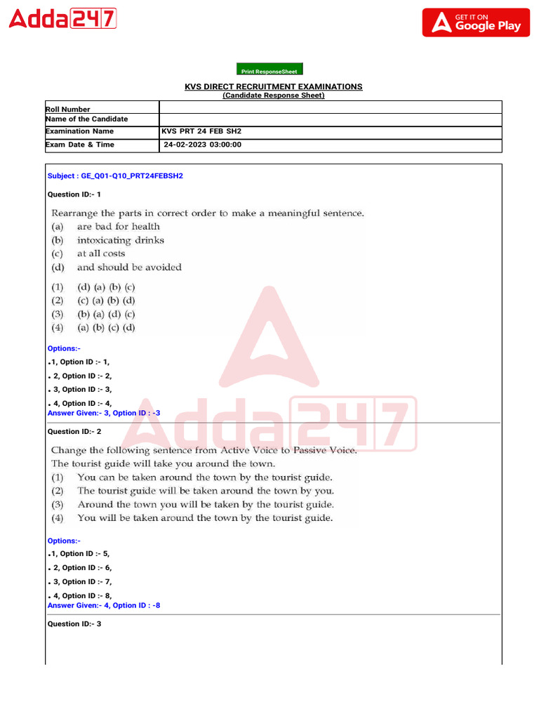 Kvs PRT All Shift Papers 24 02 2023 Shift 2 1 | PDF | Learning ...